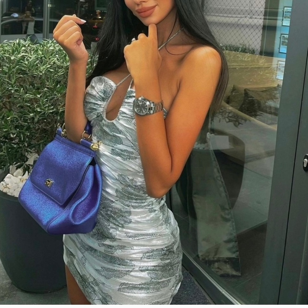 NWT ZARA DRAPED DRESS WITH METALLIC THREAD